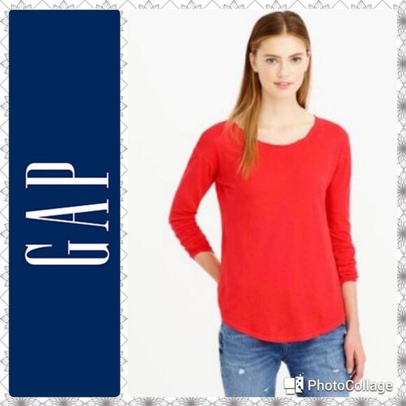 Gap Orange Red Thin Cotton Sleeve Button Detail Scoop Neck Long Sleeve Tee - Picture 2 of 7